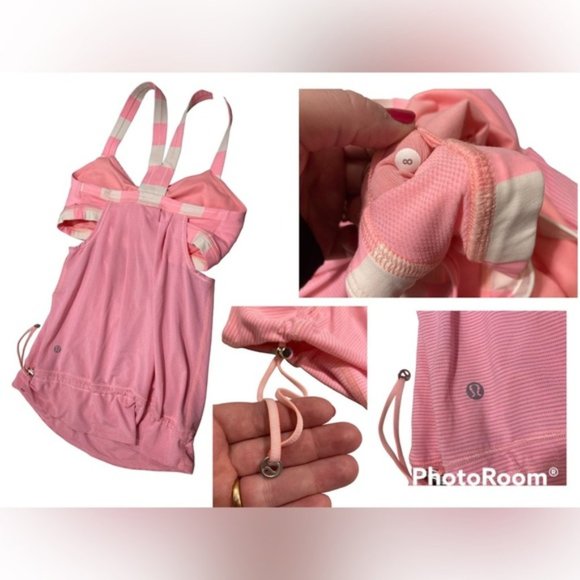 LULULEMON Rest Less built in bra tank top pink and white cinch bottom - Picture 2 of 10